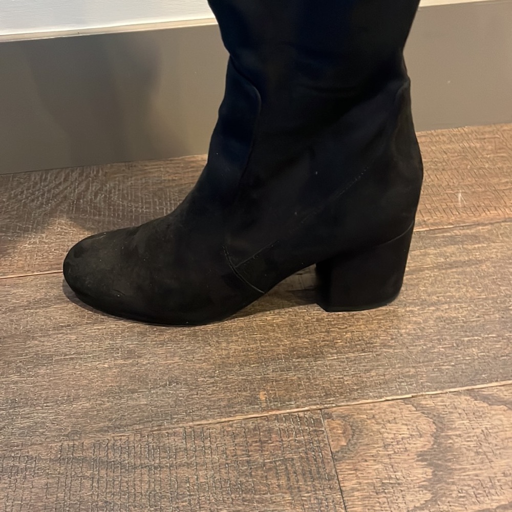 Over-the-Knee Black Suede Block Heel Boots - Picture 3 of 10